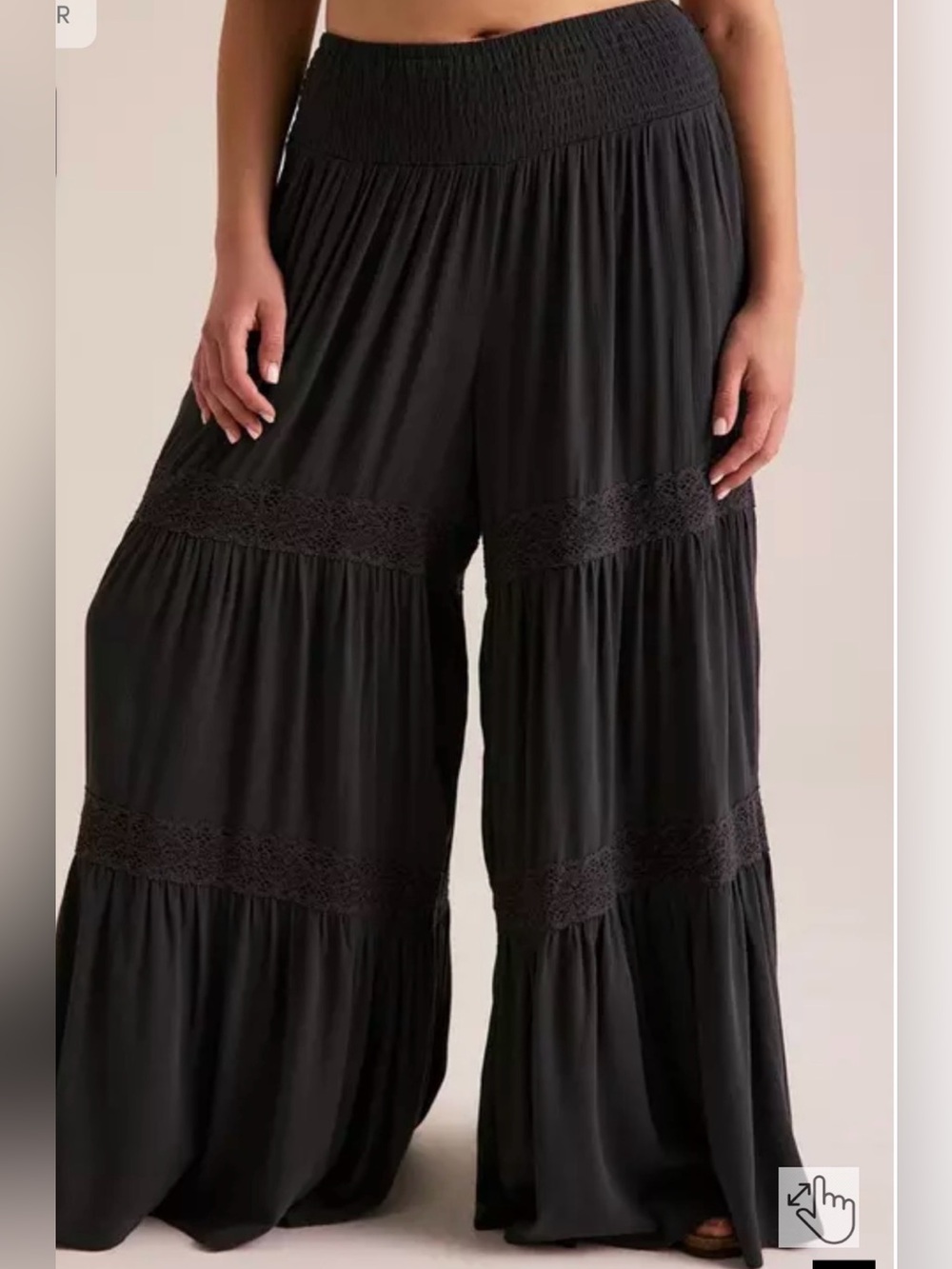 Wide Leg Black Crochet-Trim Pants XL